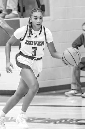 VALERIA PADILLA had two steals and the game-winning bucket in the final seconds Tuesday as Dover stunned Mulhall-Orlando 42-40. [Photo by Chris Simon/www.simon- sports-photos.smugmug.com]