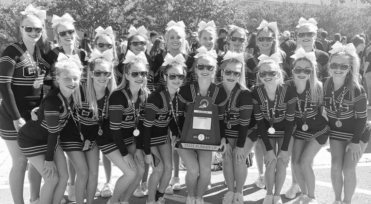 CASHION HIGH School finished as the co-state runner-up in the Class 2A state cheer competition last weekend in Tulsa. Members of the team include, from left: front row, Abby Hobgood, Cloee Cherry, Lauren Jenkins, Zoe Slimp, Baylie Frazier, Jaidyns Hudson, Second is twice as nice