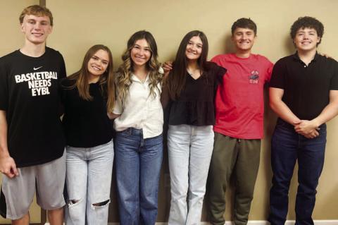 Kingfisher High School senior guests of the Kingfisher Rotary club last Tuesday were, from left, Croston Martin, Haleigh Eaton, Breahnna Hux, Lola Iniguez, Vann Burgess and Joseph Homier. [KT&amp;FP Staff Photo]