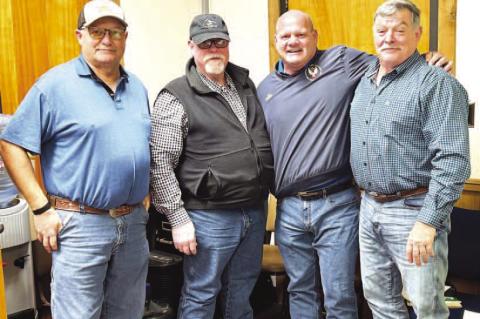 KINGFISHER COUNTY commissioners announced Monday they’d hired Randy Poindexter (third from left) as the new Kingfisher County Emergency Management director. Poindexter is a former chief of the Kingfisher Fire Department. Pictured with Poindexter after M