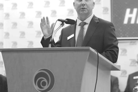 PIONEER GENERAL Manager Blake Callaham is pictured speaking during the cooperative’s 2023 annual meeting. [Photo provided]