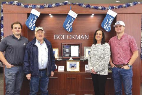 DONATE TO SCHOOLS AND RECEIVE TAX CREDITS – Boeckman Ford and the Boeckman family represented by, from left, Bryce Boeckman, Bart Boeckman, Bev Lippoldt and Brock Boeckman, have donated $120,000 over the past four years to Kingfisher Public Schools thro