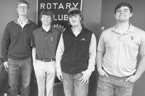 KINGFISHER HIGH SCHOOL seniors, from left, Ryan Sanders, Myles Harrison, Austin Poarch and Cale Leck were guests at a recent Rotary Club meeting. [KT&amp;FP Staff Photo]