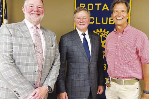 ATTORNEY GENERAL Gentner Drummond, center, was the guest speaker last week at the Kingfisher Rotary Club. A Republican candidate for governor in next year’s election, Drummond is pictured with Rob Johnson, left, his chief of staff, and Kingfisher Rotary