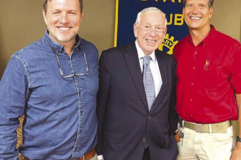 BILL PRICE, center, former U.S. attorney for the Western District of Oklahoma, was the guest speaker of the Kingfisher Rotary Club last Tuesday. He is pictured with his son James, left, and Brian Walter, president of the club. [KT&amp;FP Staff Photo]