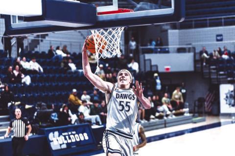 SWOSU’S Nate Reherman goes up for a bucket during a recent contest. Reherman is a Weatherford High School product who played many games against Kingfisher, but his parents were both KHS grads and his grandparents, John and Marsha Reherman, reside here a